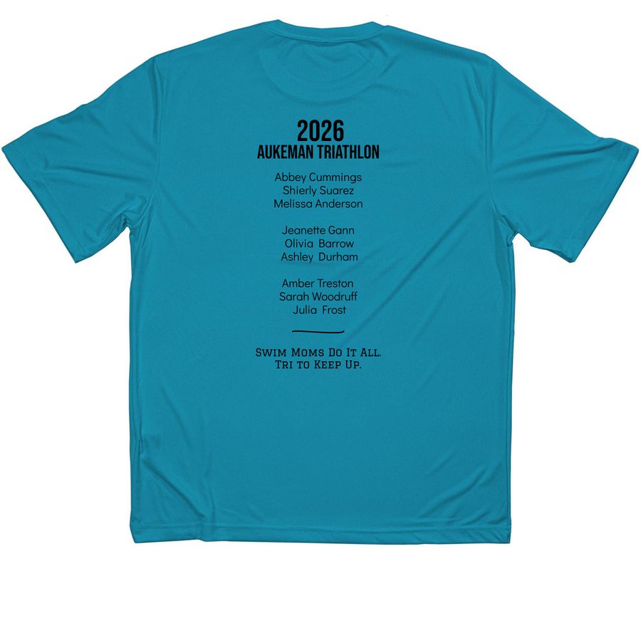 Swim Moms Aukeman, a Atomic Blue Classic Performance Tee (back-view)