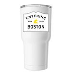 Boston Marathon 2026 sign, a White Insulated Tumbler (back-view)