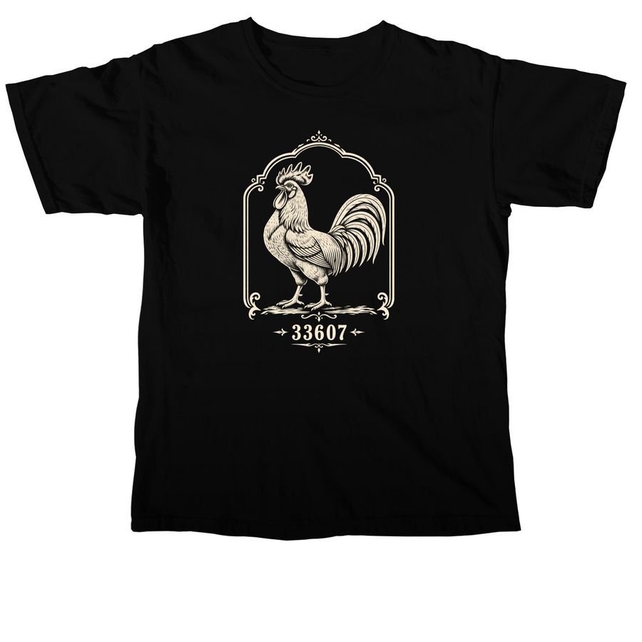 West Tampa Heights 33607 Rooster, a Black Comfort Colors Unisex Tee