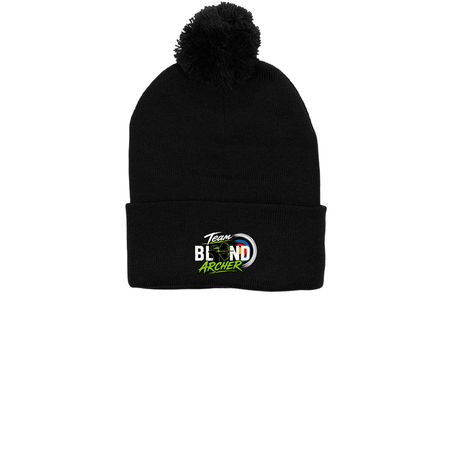 Team Blind Archer, a Black Printed Pom-Pom Beanie