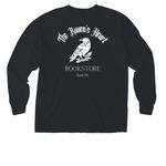 I Heart Indie Bookstores Long Sleeve, a Black Comfort Colors Long Sleeve Pocket Tee (back-view)