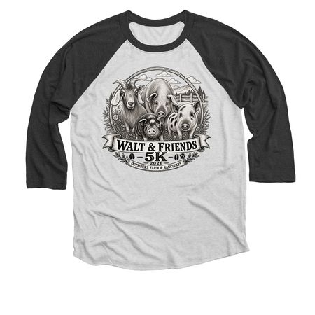 Walt & Friends 5K 2026- Sat, Nov 7, 2026, a Black and Heather White 3/4 Sleeve Baseball Tee