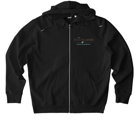 The Woodlands Foundation Logo, a Black Stanley/Stella Unisex Cultivator 2.0 Zip Up Pullover Hoodie