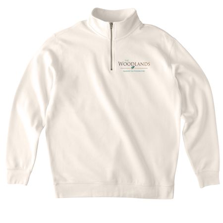 The Woodlands Foundation Logo, a Bone Midweight Quarter Zip Pullover