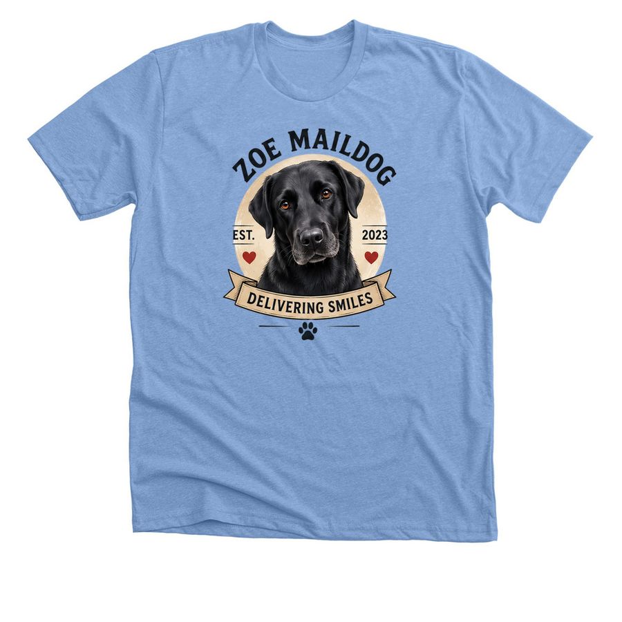 Zoe Maildog - Delivering Smiles, a Heather Carolina Blue Premium Unisex Tee