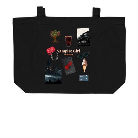 Vampire Girl Summer, a Black Large Organic Cotton Tote Bag