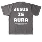 Jesus is Aura, a Cement Heavyweight Garment Dye Tee (back-view)