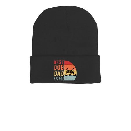 RETRO Best Dog Dad Ever / Husky&nbsp;, a Black Printed Cuffed Beanie