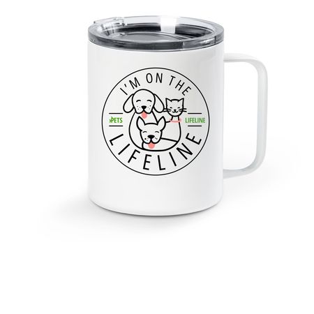 On the Lifeline Travel Mug, a White Stainless Steel Travel Mug