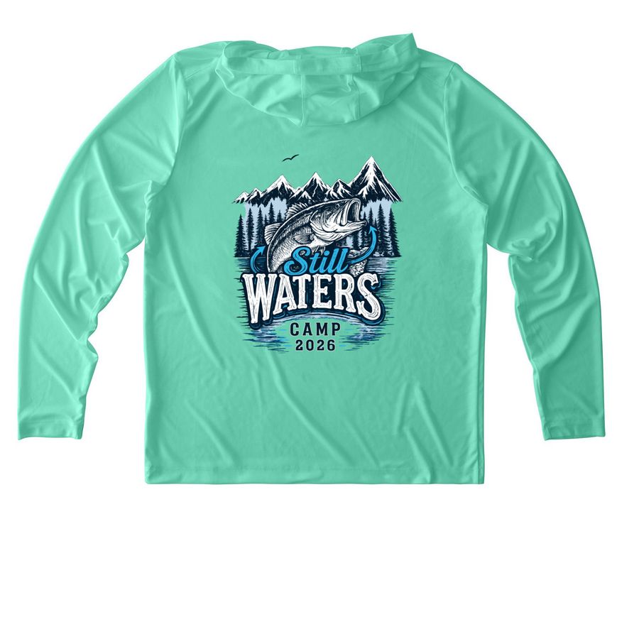 Still Waters 2026, a Bright Seafoam UV Performance Long Sleeve Hoodie (back-view)