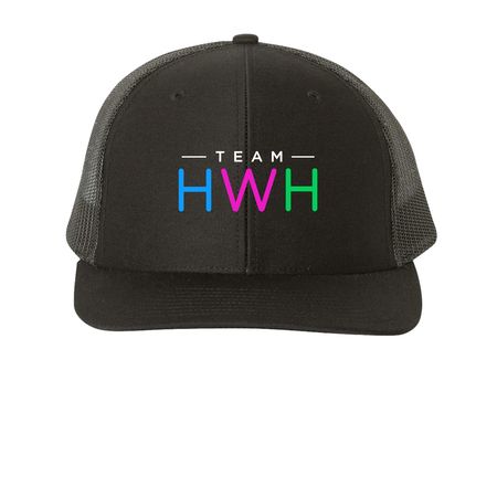 Support TeamHWH, a Black Printed Snapback Trucker Cap