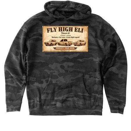FLY HIGH ELI, a Black Camo Heavyweight Camo Pullover Hoodie