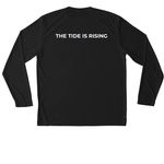 The Tide is Rising Performance Gear, a Black Unisex Performance Long Sleeve Tee (back-view)