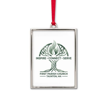 Inspire, Connect, Serve, a White Silver Portrait Frame Ornament