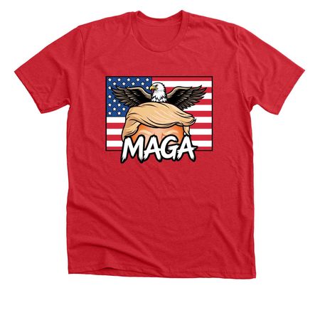 MAGA Hair Tees & Hoodies, a Heather Red Premium Unisex Tee