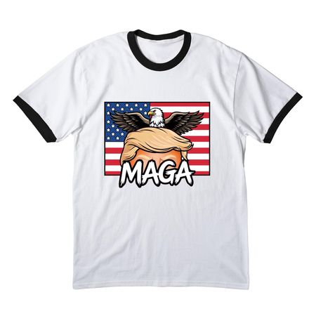 MAGA Hair Tees & Hoodies, a White/ Jet Black Cotton Ringer Tee