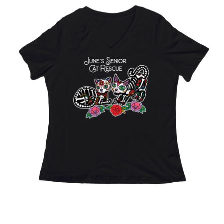 June's Senior Cat Rescue, a Black Women's Relaxed V-Neck Tee