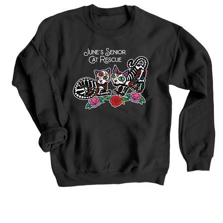 June's Senior Cat Rescue, a Black Crewneck Sweatshirt