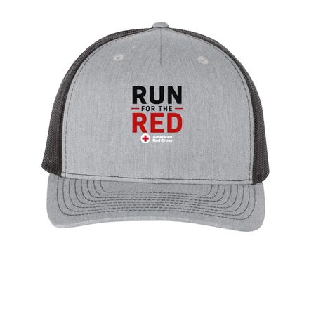 Run for the Red, a Heather Grey/ Black Printed Five-Panel Trucker Cap