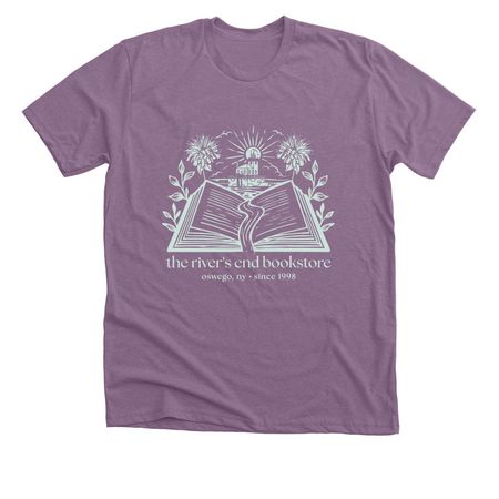 river's end bookstore shirt, a Heather Purple Premium Unisex Tee