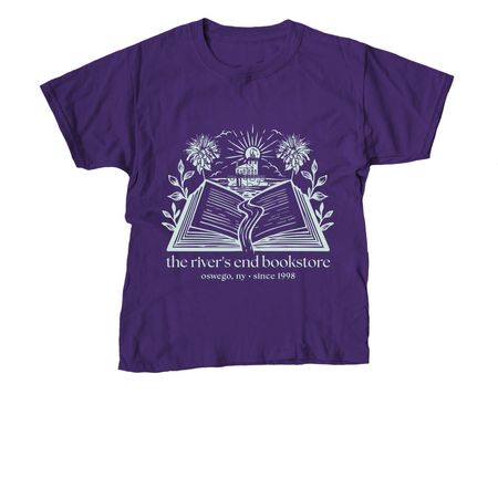 river's end bookstore shirt, a Purple Youth Unisex Tee