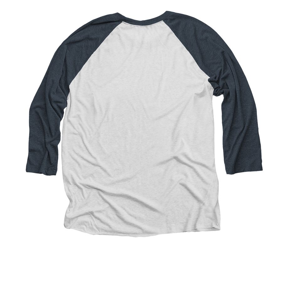 Storytelling Connects the World, a Indigo and Heather White 3/4 Sleeve Baseball Tee (back-view)