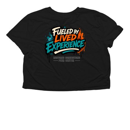 Fueled By Lived Experience Tank Tops, a Black Women?s Flowy Cropped Tee (back-view)