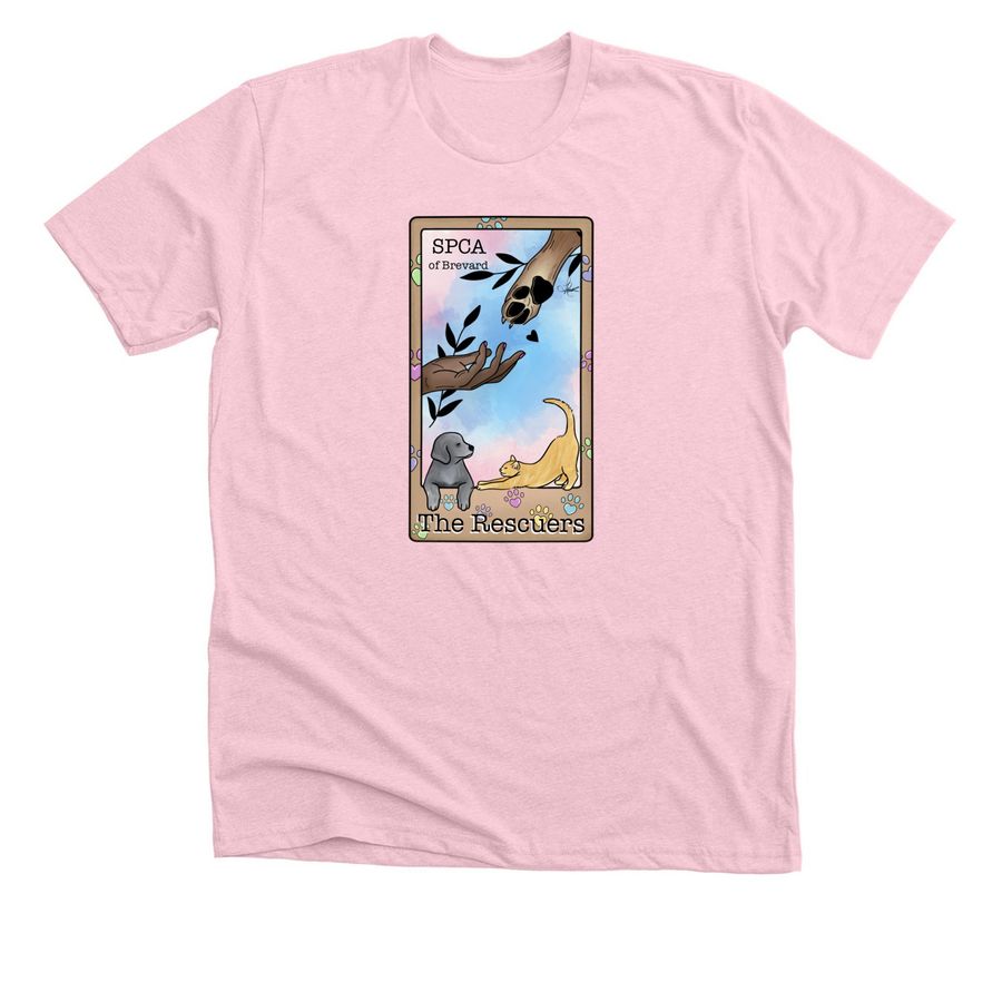The Rescuers Tarot Card, a Heather Pink Premium Unisex Tee