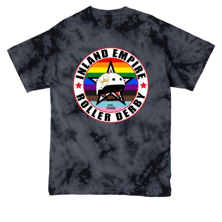 IE Roller Derby Pride Apparel, a Black Crystal Tie Dye Tee