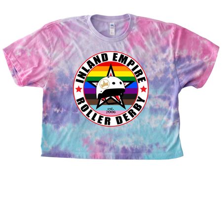 IE Roller Derby Pride Apparel, a Cotton Candy Women's Tie Dye Cropped Tee