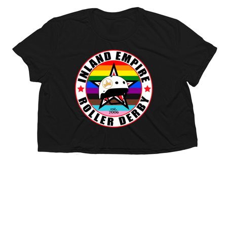 IE Roller Derby Pride Apparel, a Black Women?s Flowy Cropped Tee