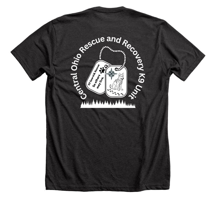 CORRK9U Dog Tags, a Dark Grey Heather Premium Unisex Tee (back-view)