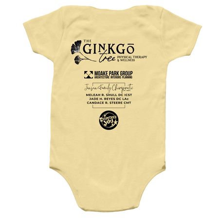 She Means Business 2026 Infant Sizes, a Banana Infant Onesie (back-view)