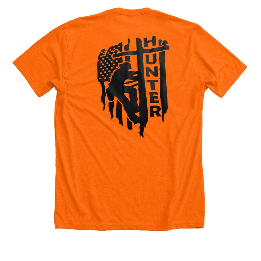 Hunter Strong?, a Neon Orange Premium Unisex Tee (back-view)