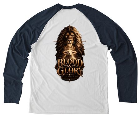 Blood & Glory, a Rebel Blue/ Bright White Allmade Eco Triblend Colorblock Raglan Long Sleeve Tee (back-view)