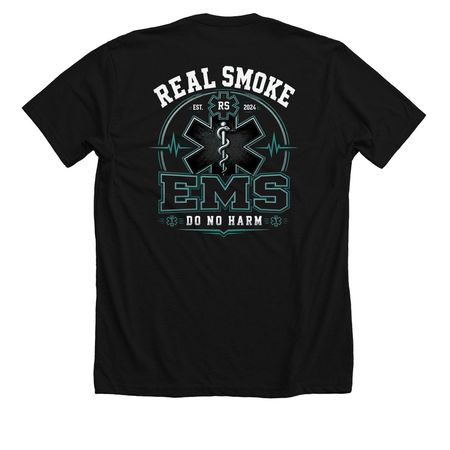 Real Smoke EMS, a Solid Black Blend Premium Unisex Tee (back-view)