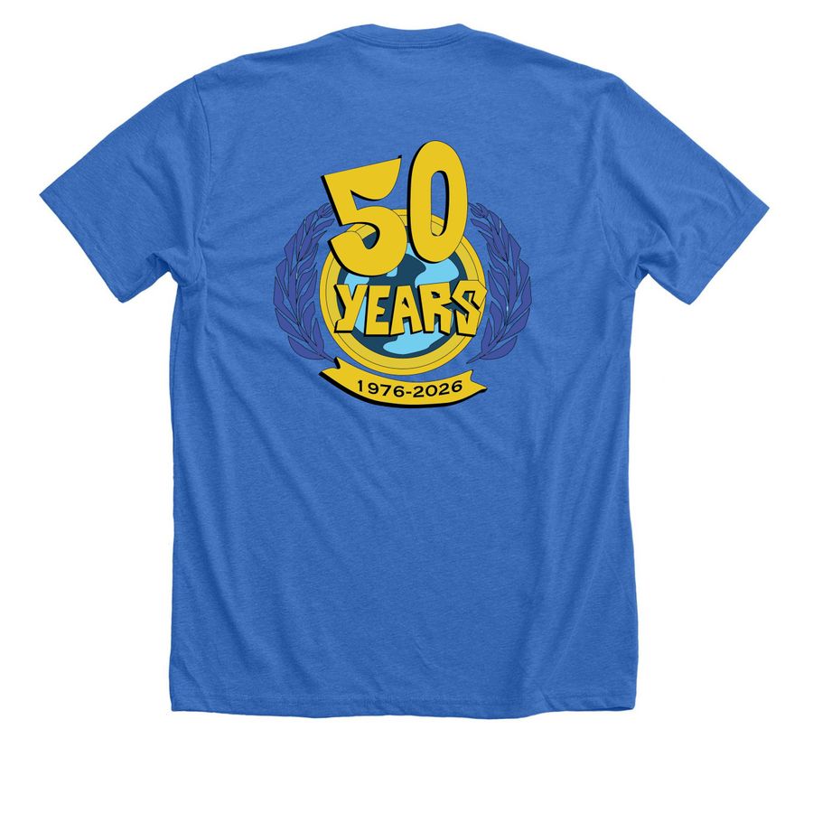 50th Birthday Special!, a Heather True Royal Premium Unisex Tee (back-view)