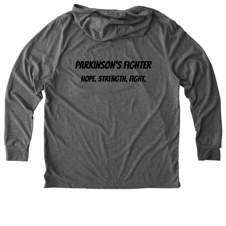 Parkinson's Agent 00-Shake, a Aluminum Grey Allmade Eco Triblend Hoodie Tee (back-view)