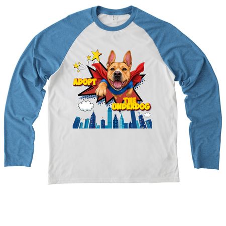 The Underdog League, a Azure Blue/ Bright White Allmade Eco Triblend Colorblock Raglan Long Sleeve Tee
