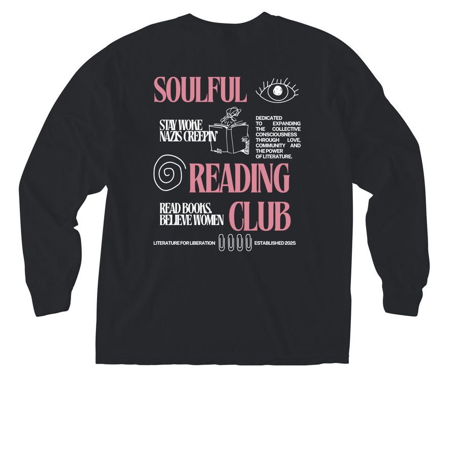 Soulful Reading Club Pocket Sleeve Tee, a Black Comfort Colors Long Sleeve Pocket Tee (back-view)