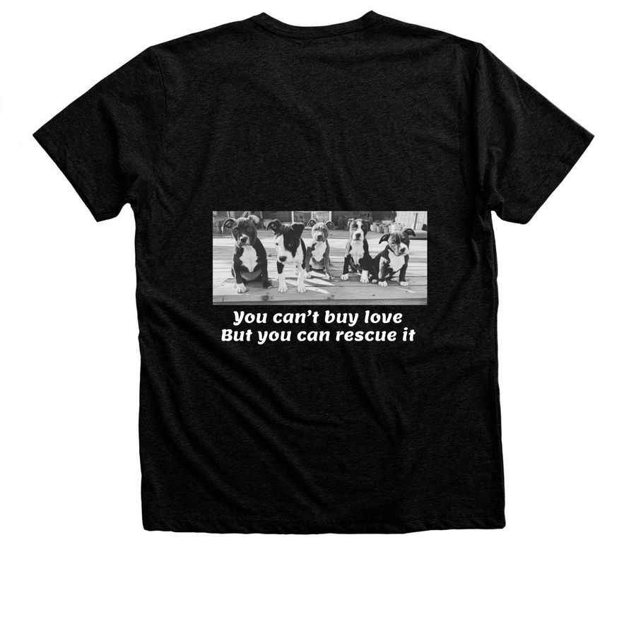 You can?t buy love?, a Black Heather Premium Unisex Tee (back-view)