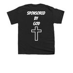 Sponsored by God, a Black Youth Unisex Tee (back-view)