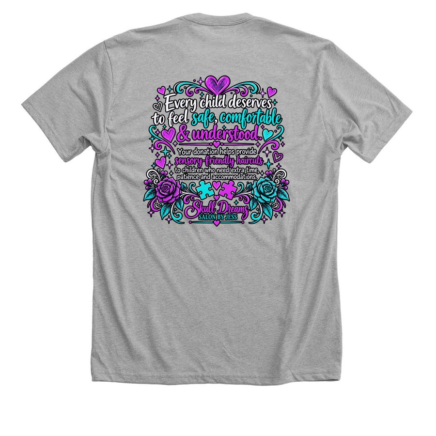 Give a Sensory-friendly haircut&nbsp;, a Athletic Heather Premium Unisex Tee (back-view)
