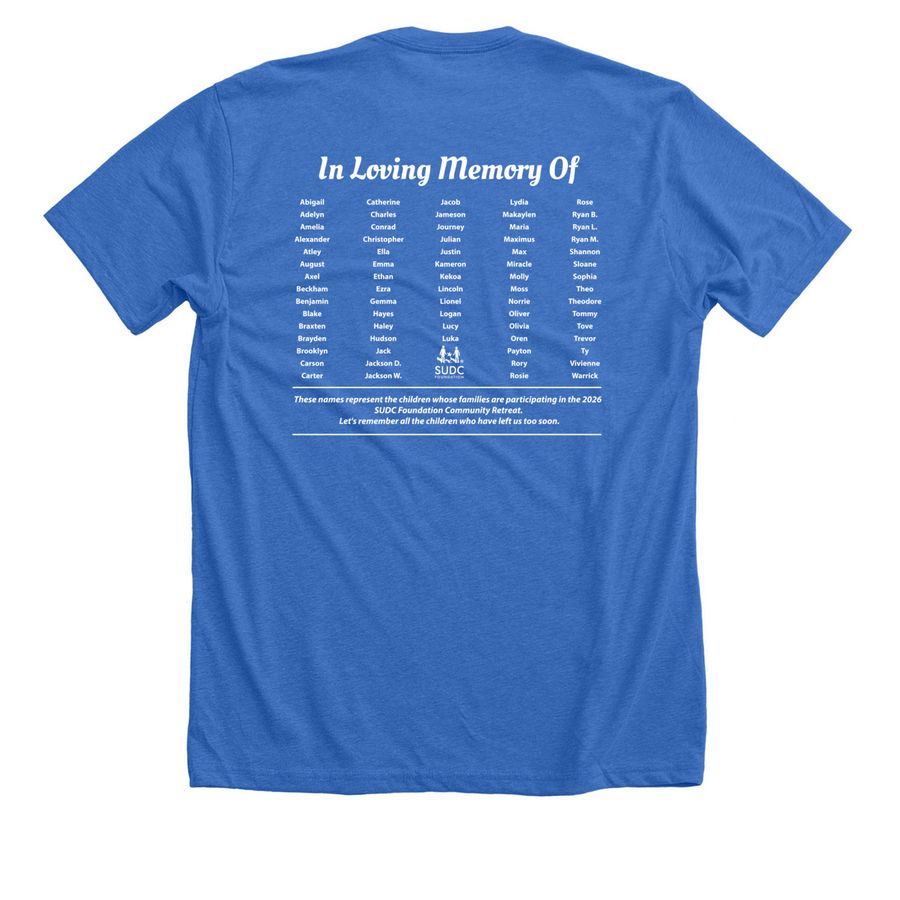 2026 Community Retreat T-shirt, a Heather True Royal Premium Unisex Tee (back-view)