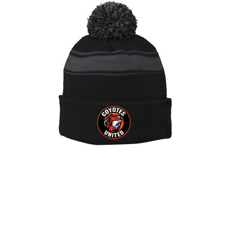 Coyotes United Summer Hats, a Black/ Iron Grey Printed Stripe Pom-Pom Beanie