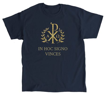 In Hoc Signo Vinces-Chi Rho, a Navy Classic Unisex Tee