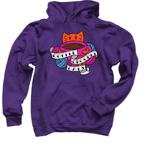 Coffee, Crochet & Cats...  Purple Hoodie