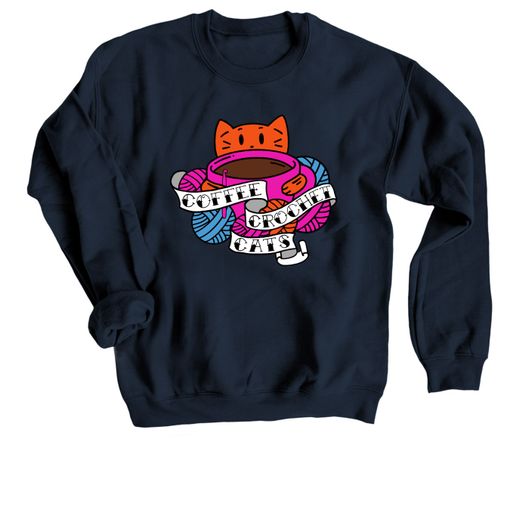 Coffee, Crochet & Cats...  Navy Sweatshirt