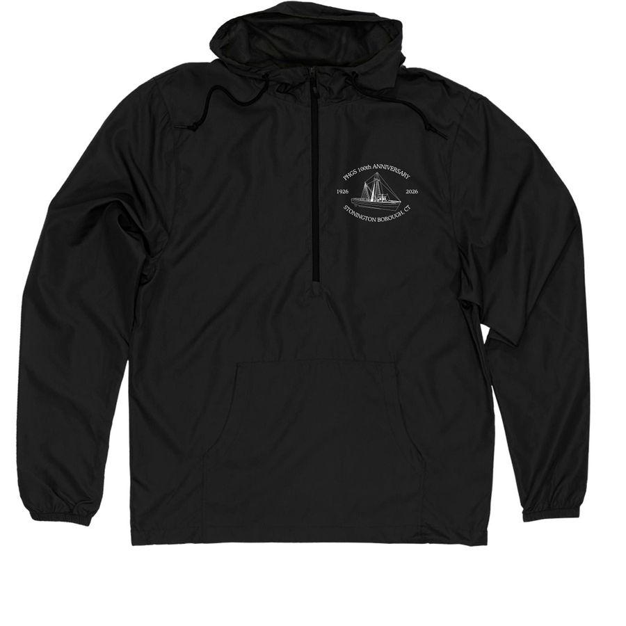 100th Anniversary Adult Windbreaker, a Black Quarter-Zip Windbreaker
