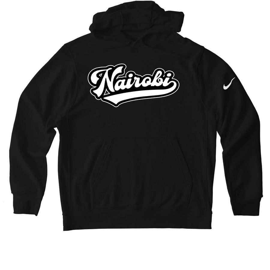 Nairobi Baseball Cursive, a Black Nike Club Fleece Pullover Hoodie